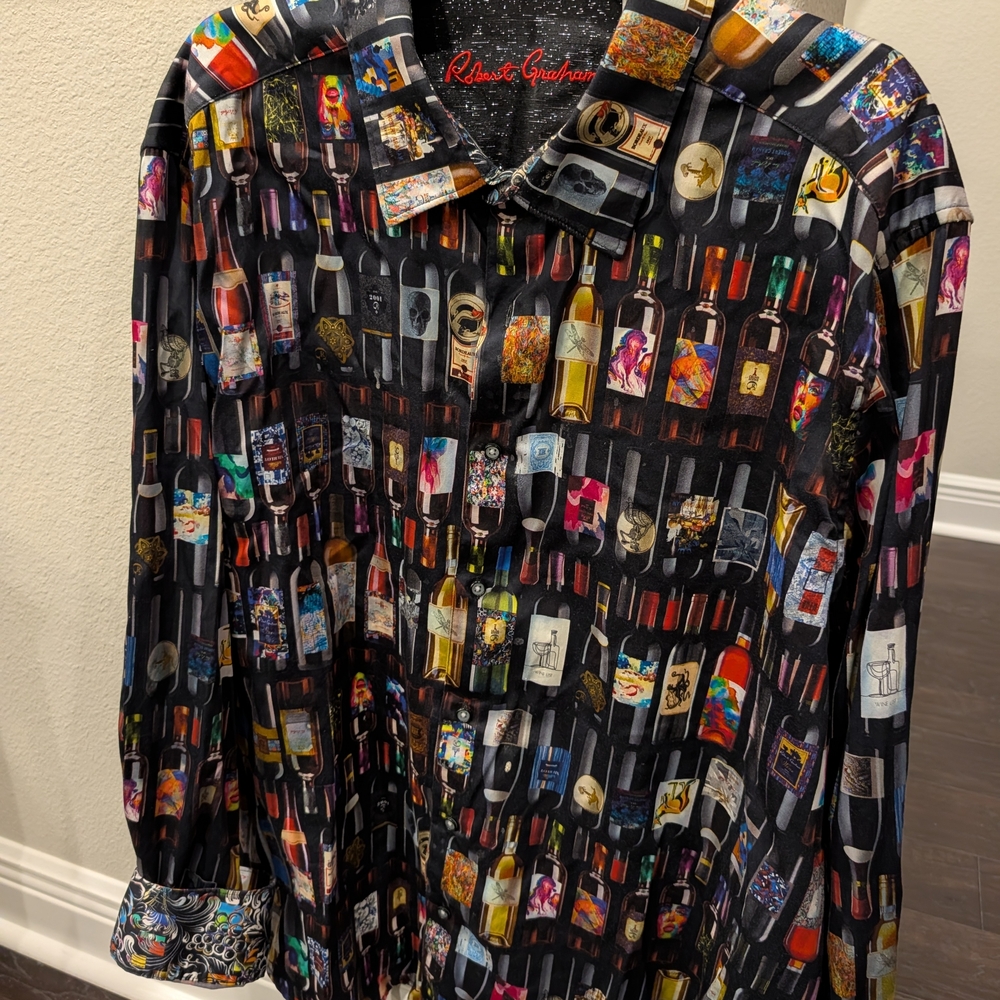 Robert Graham Black Multicolor Graphic Men's Shirt